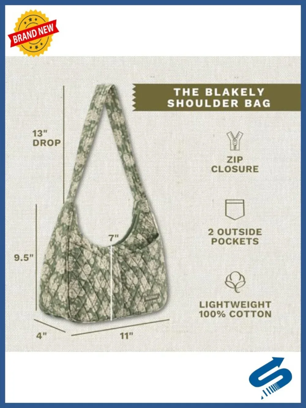 Quilted Hobo Bag for Women | Lightweight Cotton Shoulder Bag with Top Zipper |